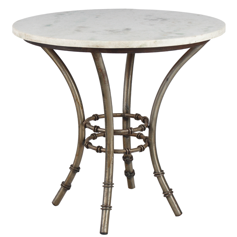 Bistrô Baixo Base Bambu Ferro Cinza com Tampo Mármore Branco