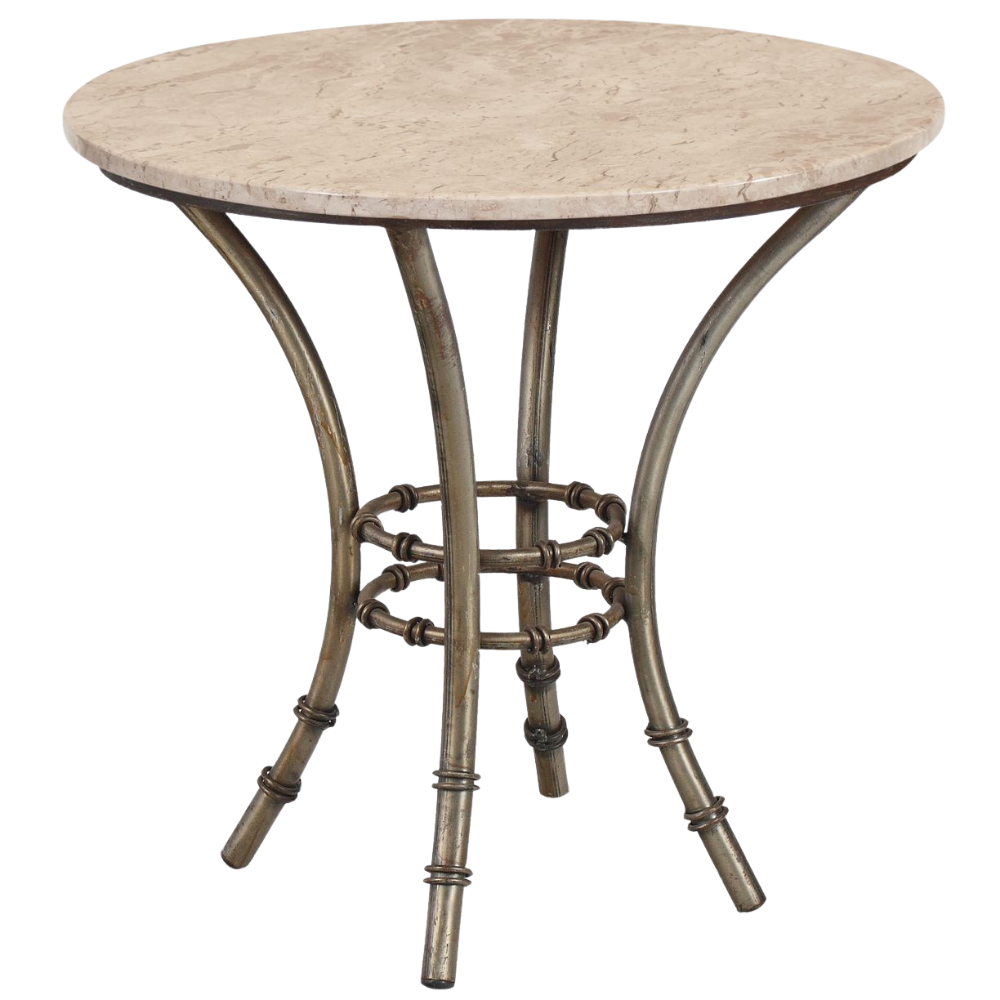 Bistrô Baixo Base Bambu Ferro Cinza com Tampo Mármore Travertino Bege