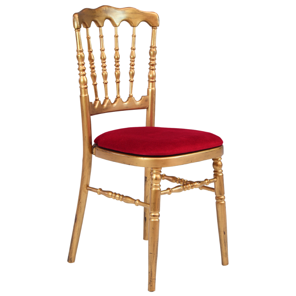 Cadeira Dior Ouro Velho com Assento Veludo Bordô