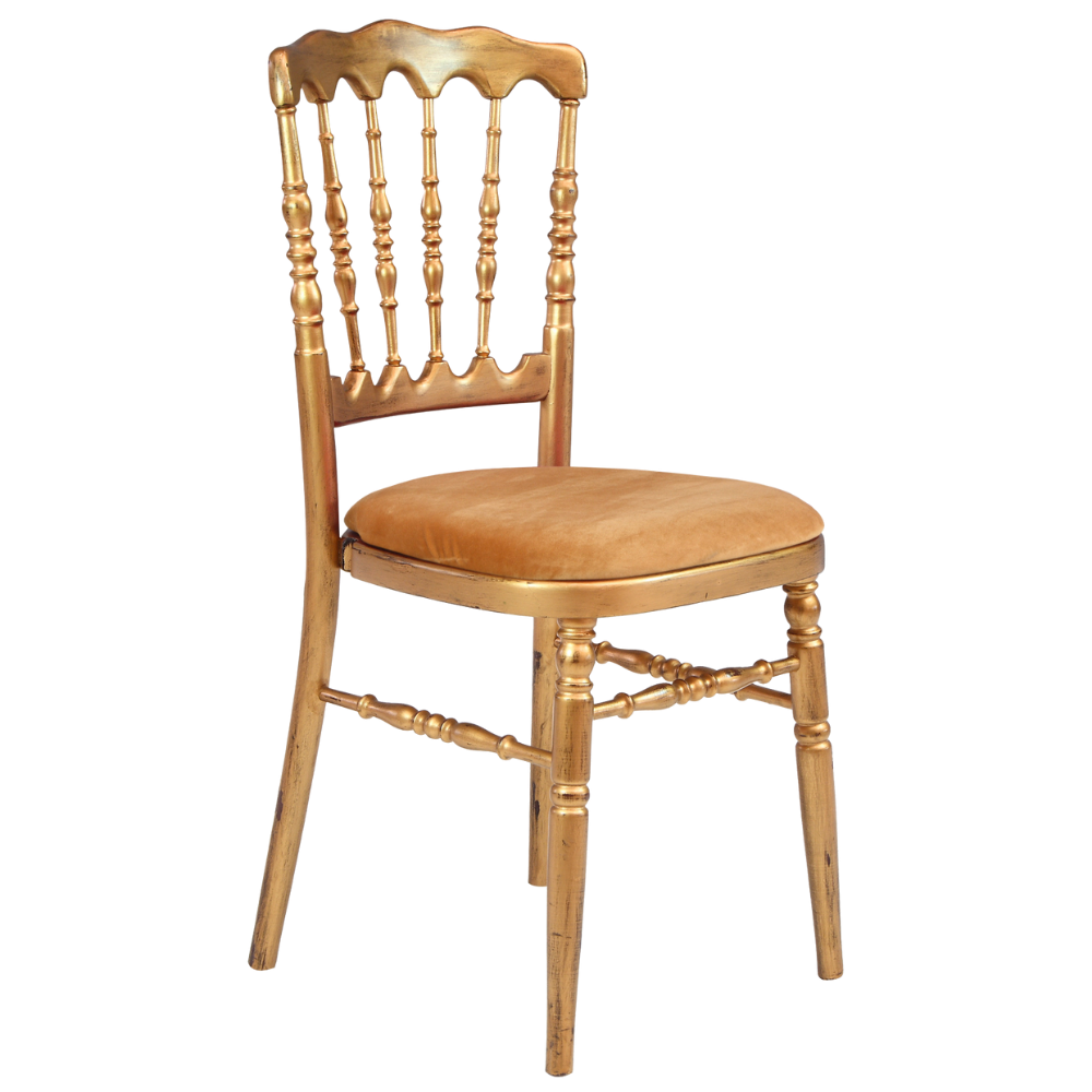 Cadeira Dior Ouro Velho com Assento Veludo Caramelo