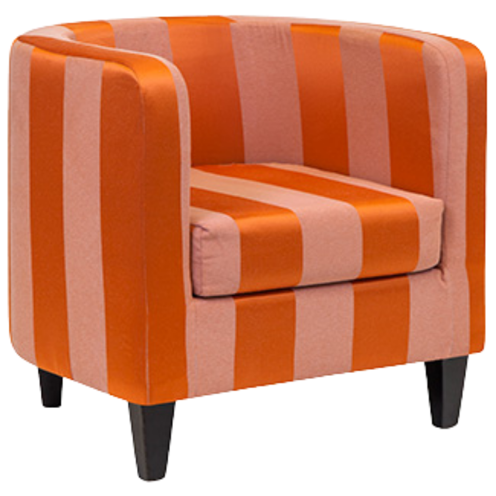 Poltrona Pat Capa Andamascada Listrada Cru e Laranja