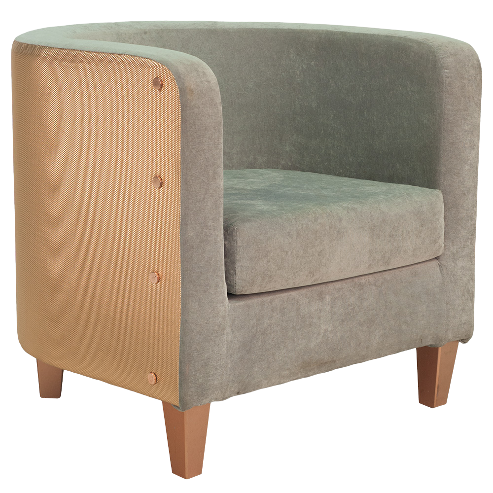 Poltrona PAT Veludo Andorra Cinza com Encosto Cobre