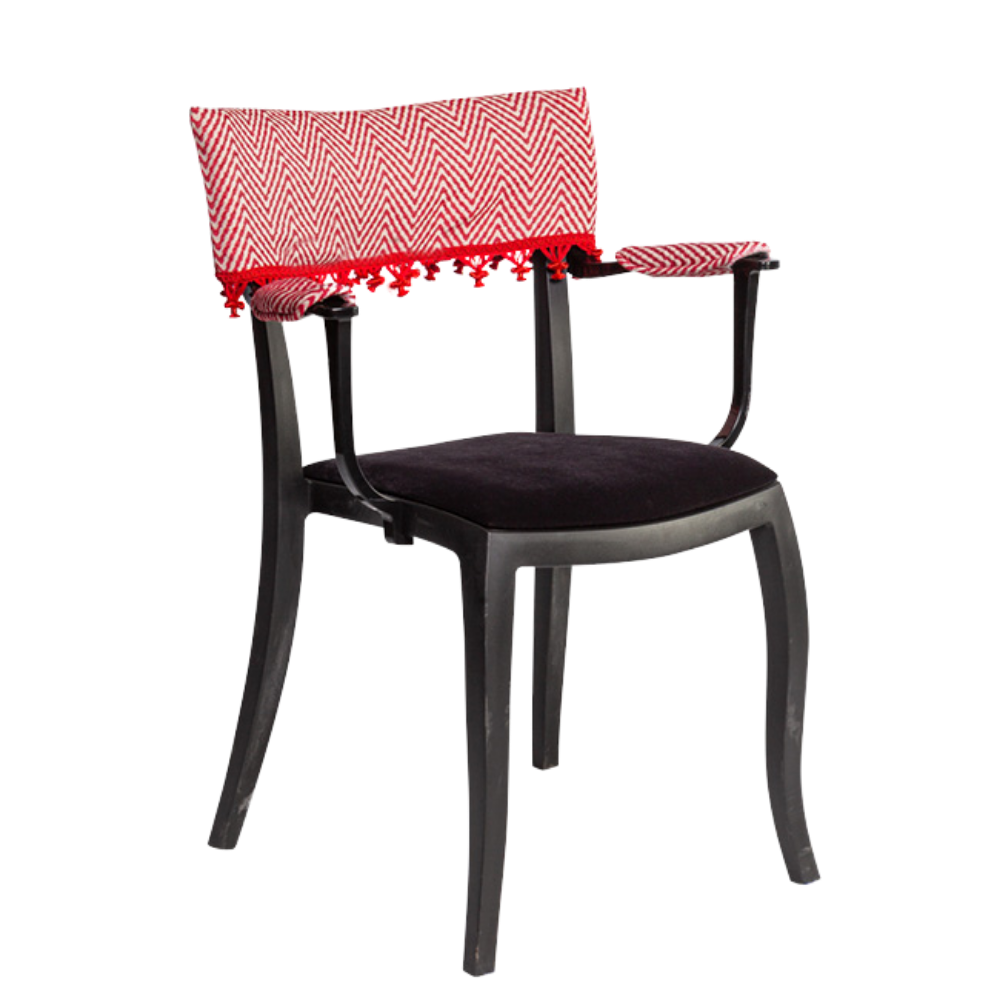 Cadeira Duomo com Braço com Encosto Zig Zag Vermelho com Pingentes