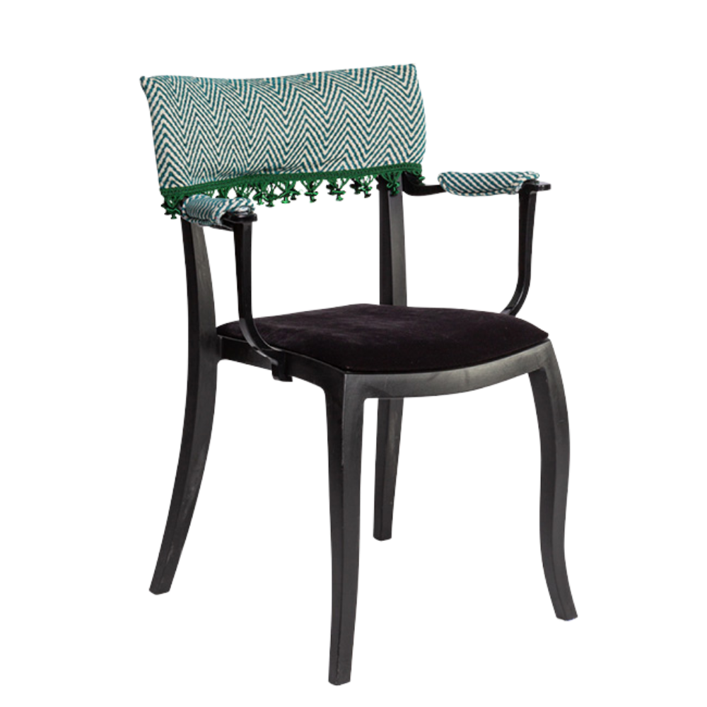 Cadeira Duomo com Braço com Encosto Zig Zag Verde com Pingentes