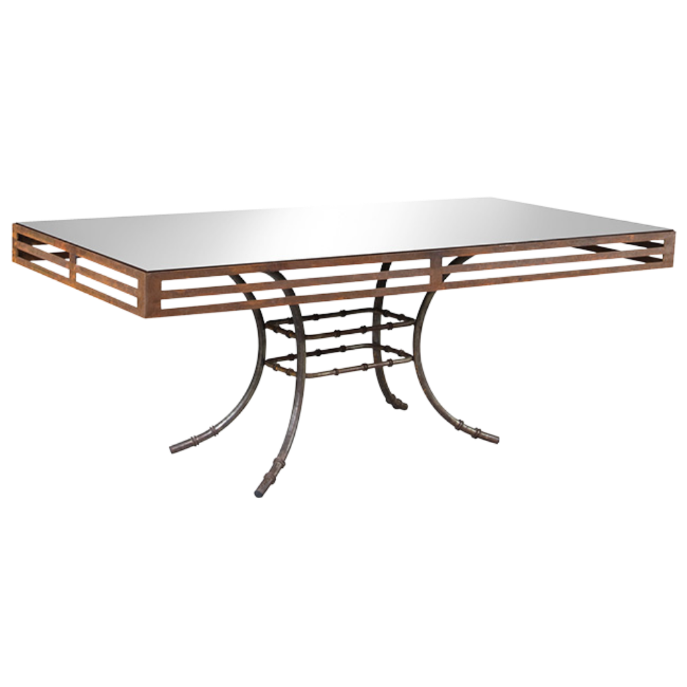 Tampo Espelho Bronze com Moldura Ferro Envelhecido e Base Bambu Ferro