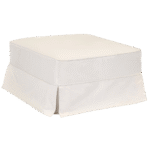 Pufe Quadrado Couro Branco Capa Saia Sarja Cru