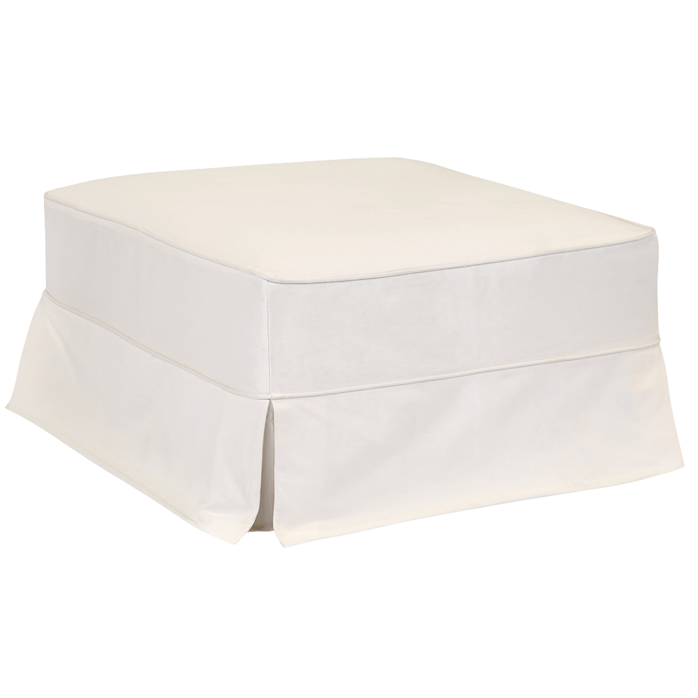 Pufe Quadrado Couro Branco Capa Saia Sarja Cru