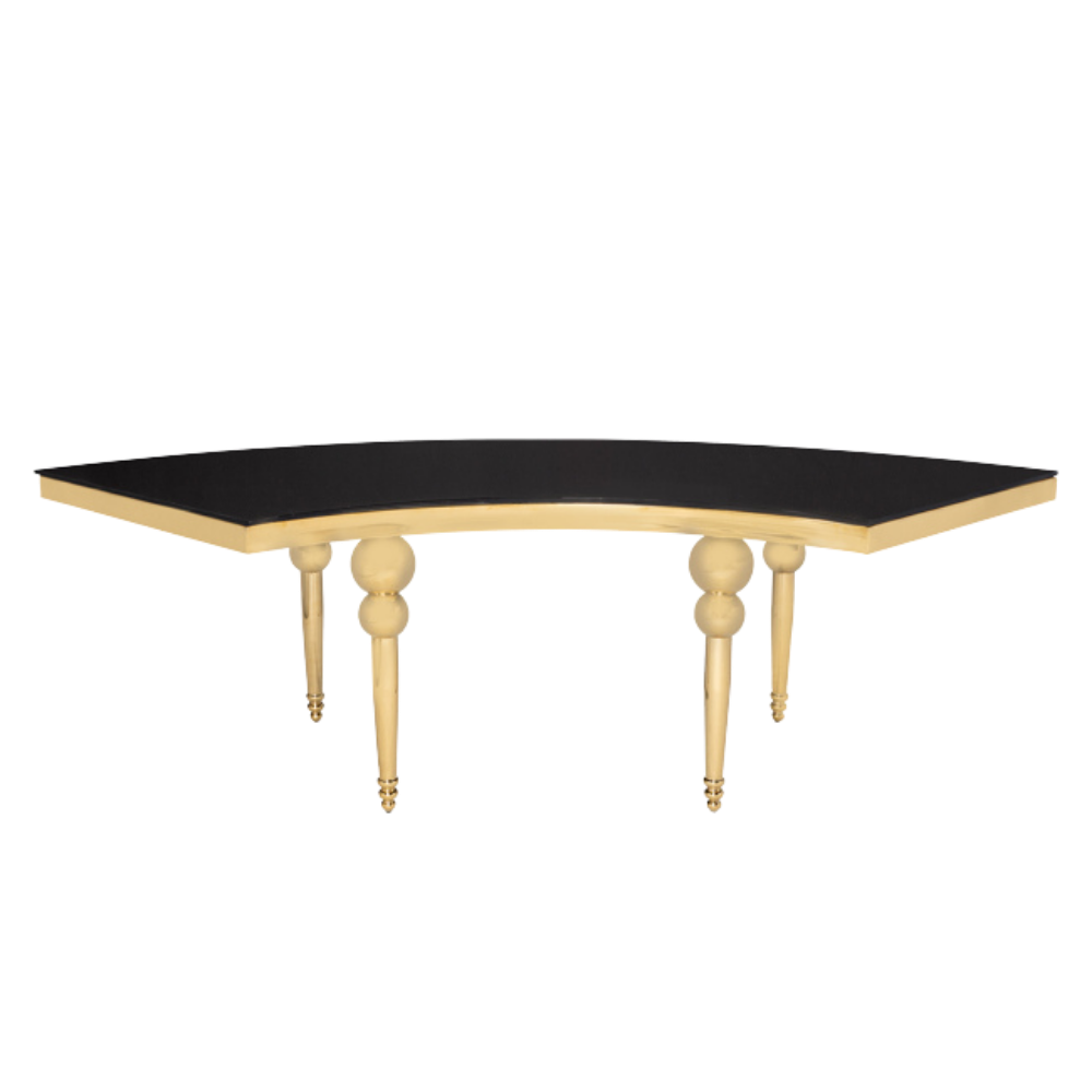 Mesa Dubai 1/4 Dourada com Vidro Preto
