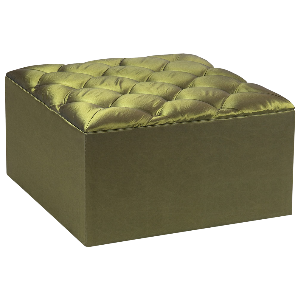 Pufe Quadrado Tafetá Verde com Butonê