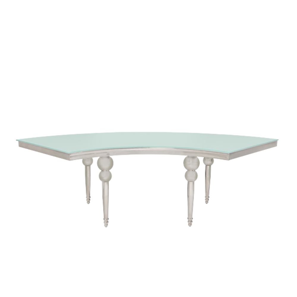 Mesa Dubai 1/4 Prata com Vidro Branco