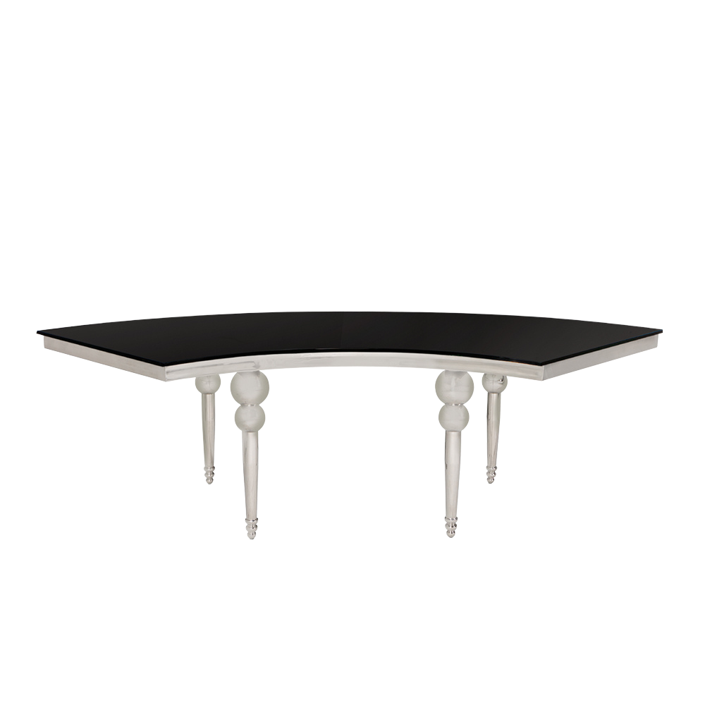 Mesa Dubai 1/4 Prata com Vidro Preto