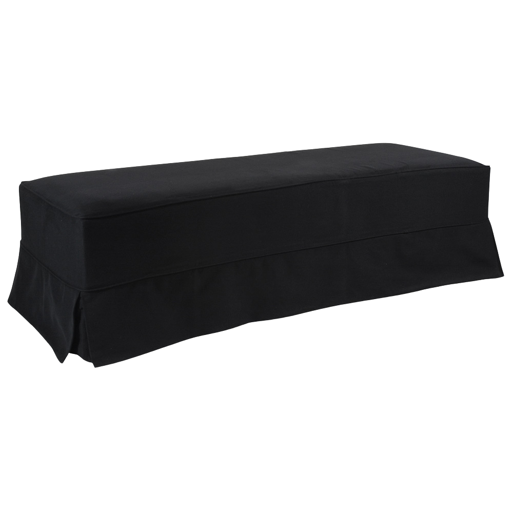 Pufe Retangular Couro Branco Capa Saia Sarja Preta