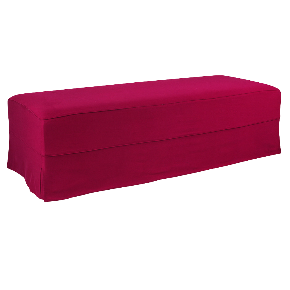 Pufe Retangular Couro Branco Capa Saia Sarja Vinho