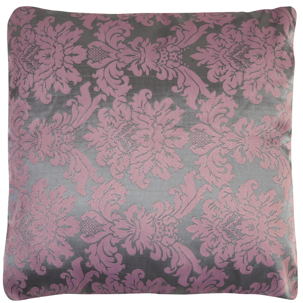 Almofada Adamascado Floral Prata com Rosa Bois de Rose