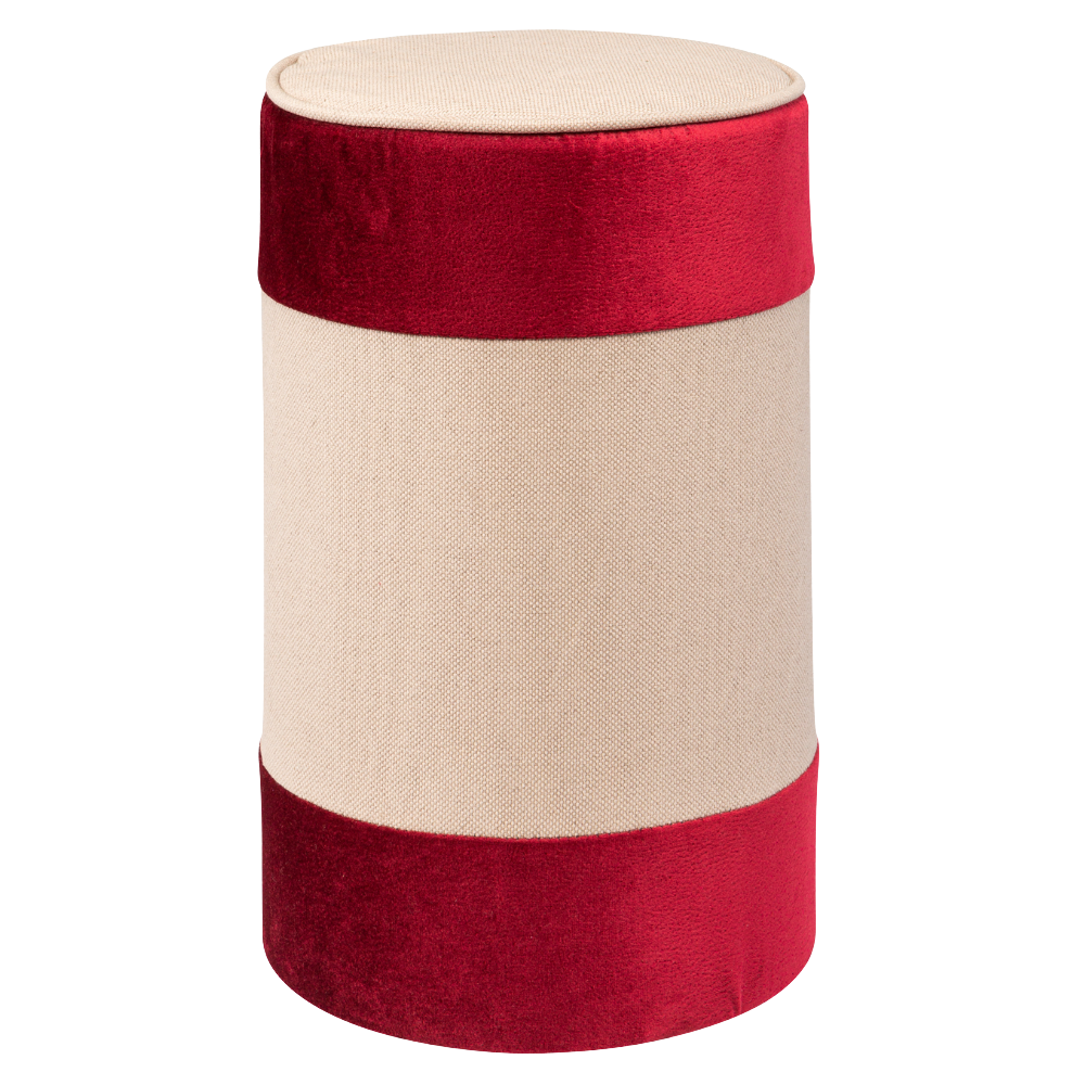 Pufe Tamborete Capa Linho Fendi com Barrado Veludo Especial Bordô