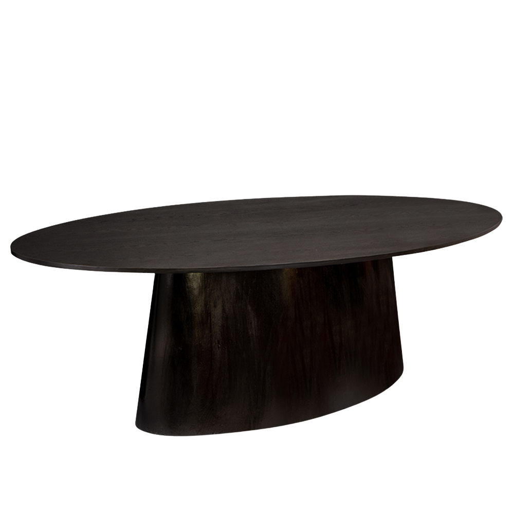 Mesa Design Oval com Base Preta e Tampo Carvalho Americano Preto