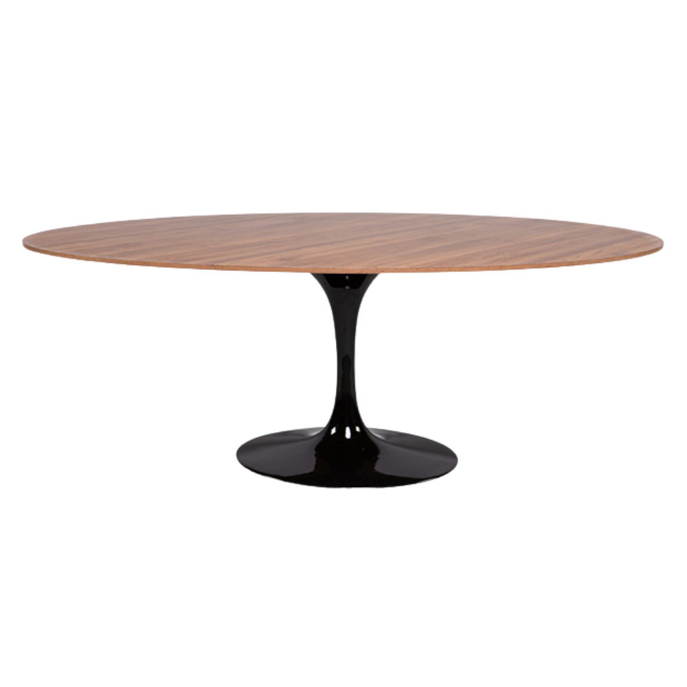Mesa Saarinen Jantar Oval Preta com Tampo Madeira