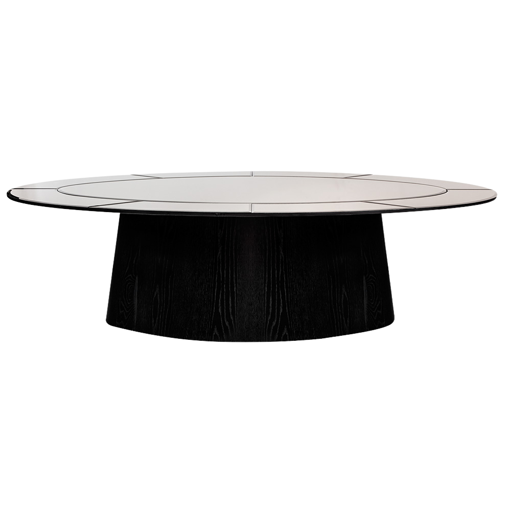 Mesa Design Oval com Base Preta e Tampo Espelho