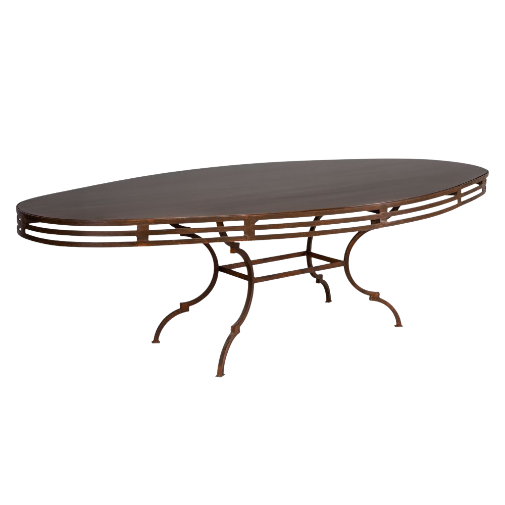 Tampo Oval Imitando Madeira com Moldura em Ferro Envelhecido e Base Suva