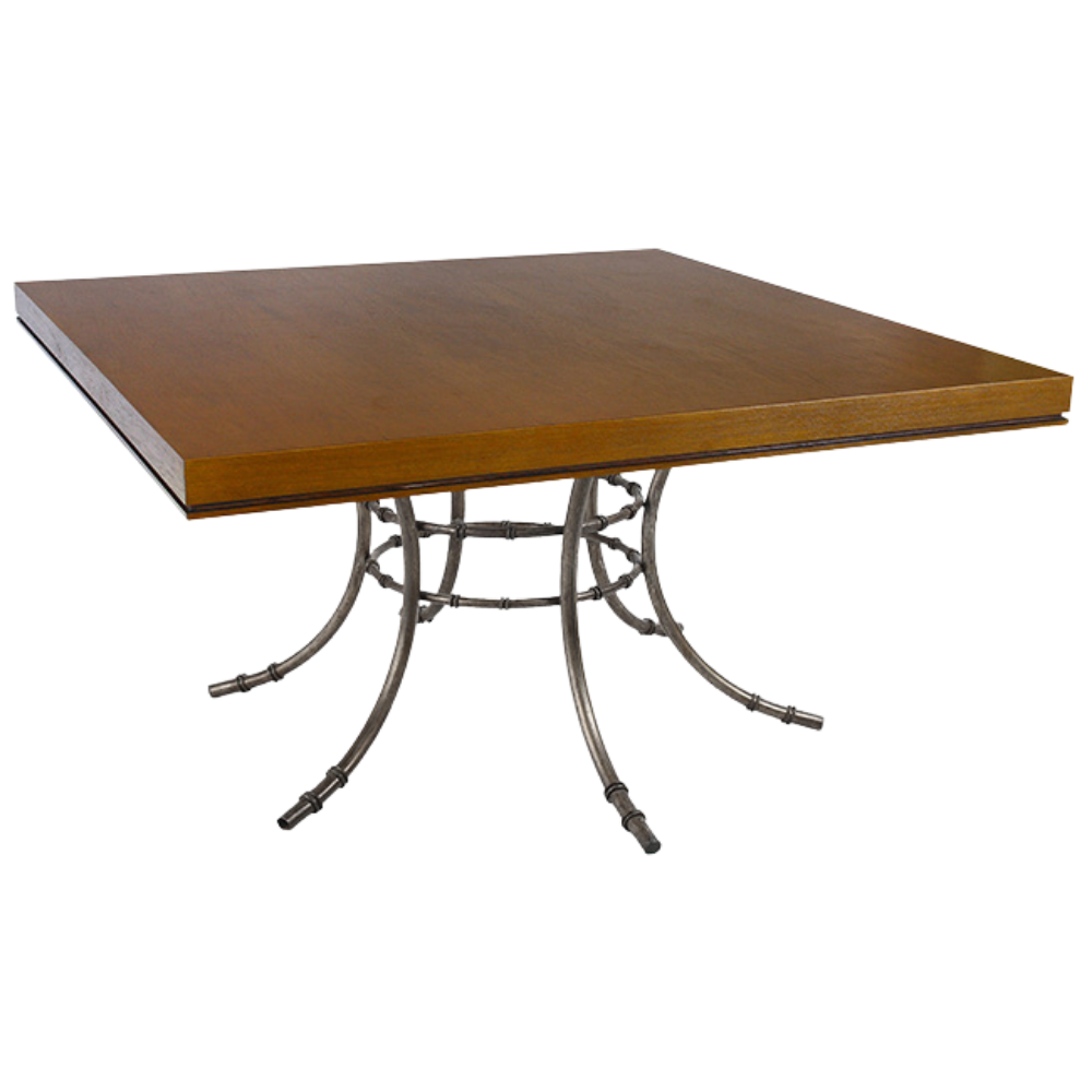 Tampo Quadrado Madeira com Base Bambu Ferro Cinza