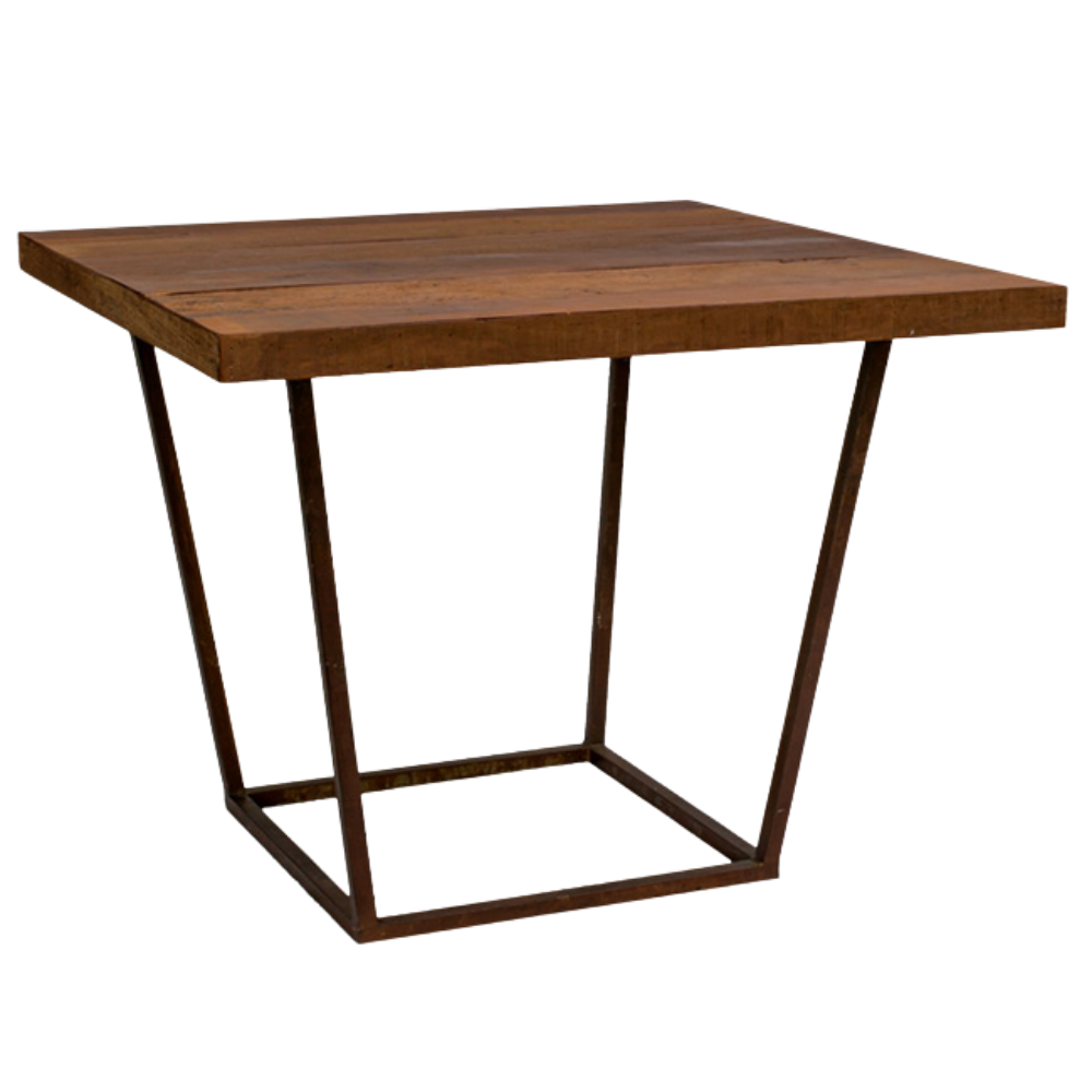 Tampo Quadrado Madeira de Demolição com Base Trapézio Ferro Envelhecido