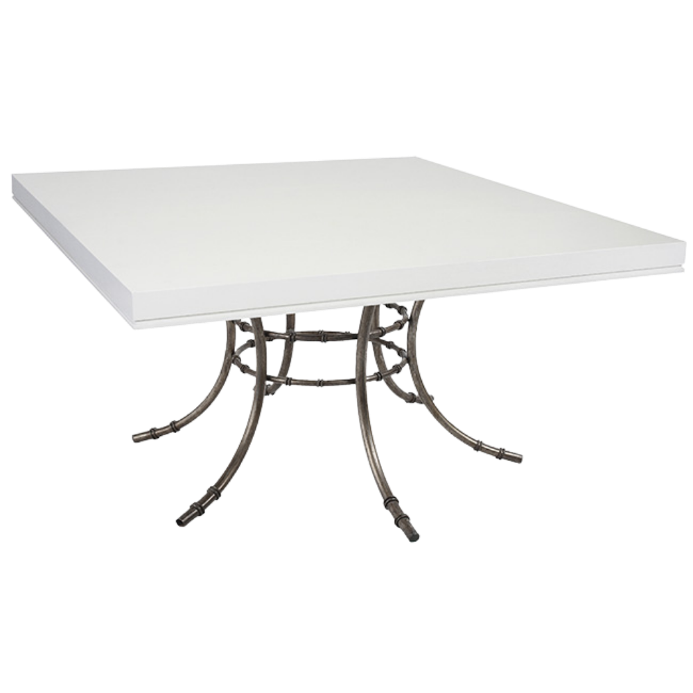 Tampo Quadrado em Laca Branca com Base Bambu Ferro Cinza