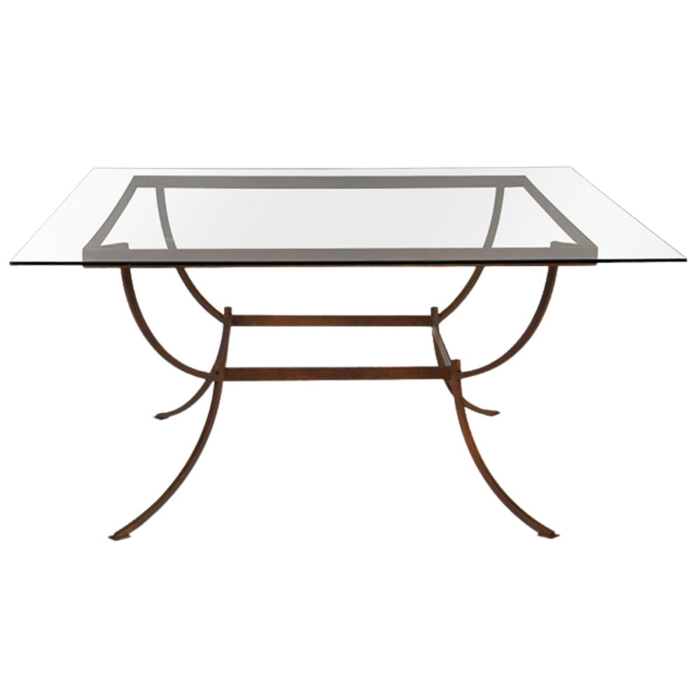 Tampo de Vidro Quadrado Transparente com Base Quadrada Ferro