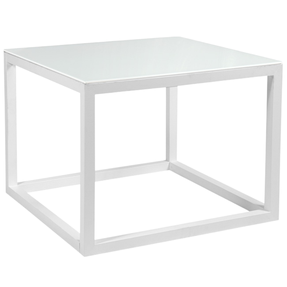 Tampo de Vidro Branco com Base Cubo Aresta Grande