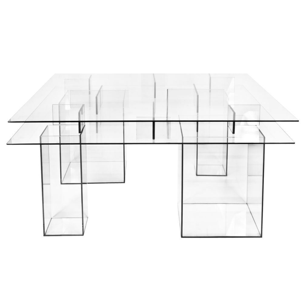 Tampo de Vidro Transparente Duplo com Espaçadores e Base Cubo Vidro