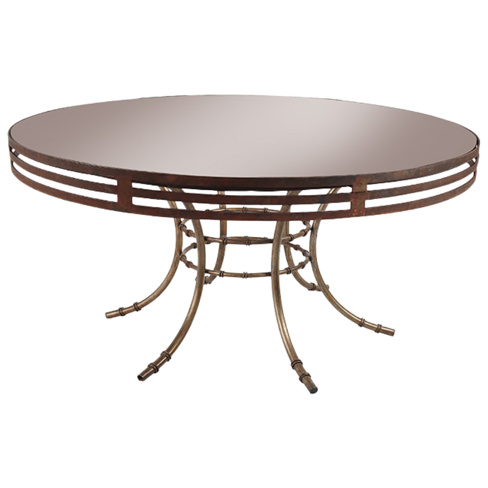 Tampo Espelho Bronze com Moldura Ferro Envelhecido e Base Bambu Ferro Cinza