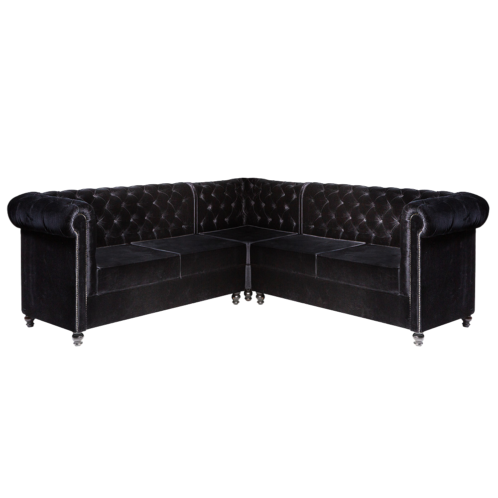 Sofá Chesterfield Veludo Preto em "L"