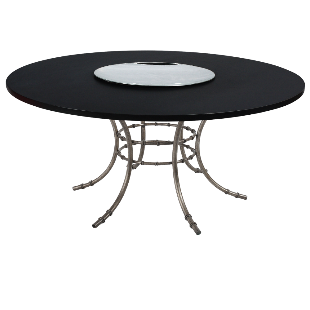 Tampo Laca com Furo e Centro de Espelho Côncavo com Base Bambu Ferro Cinza