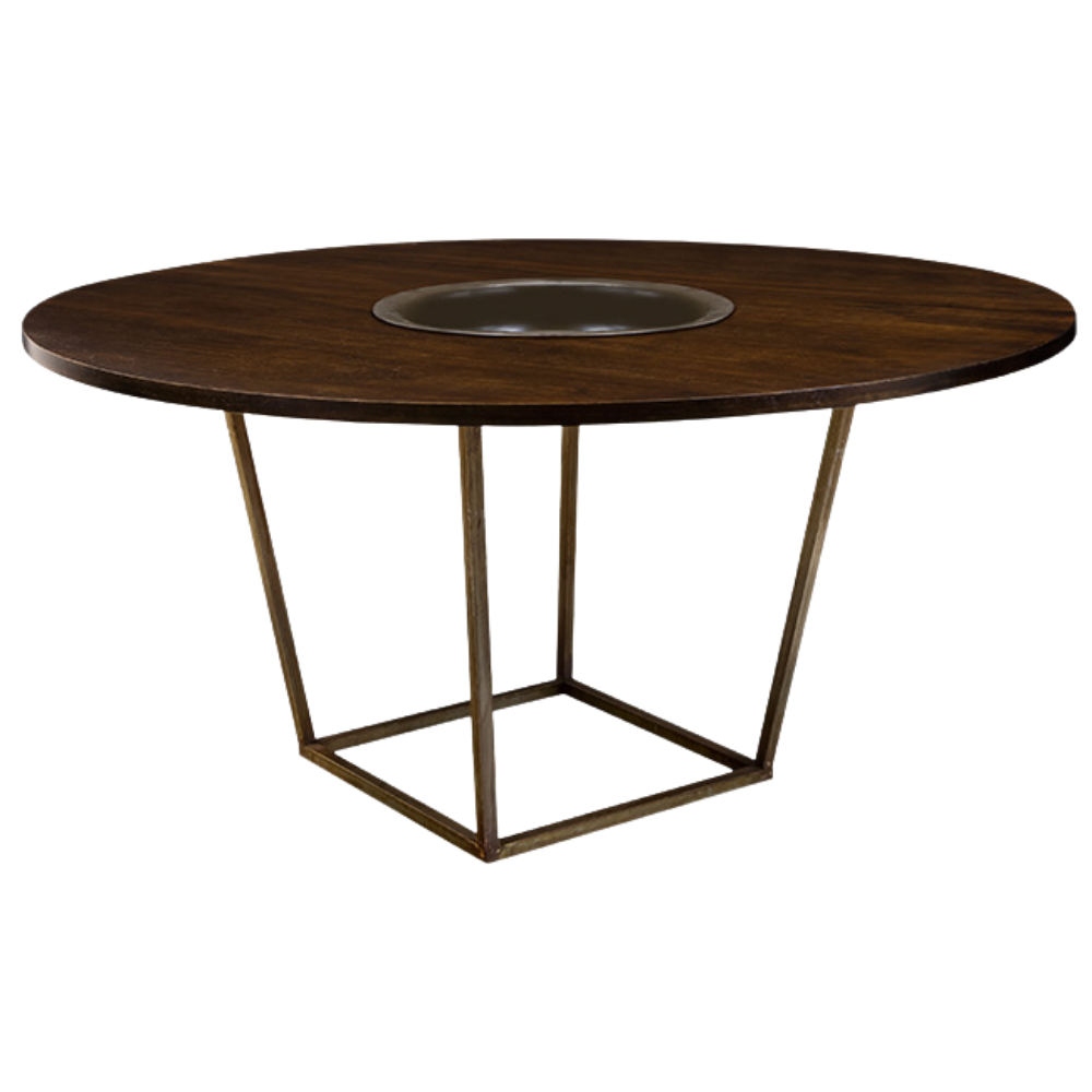 Tampo Madeira com Furo e Bacia com Base Trapézio Ferro Envelhecido