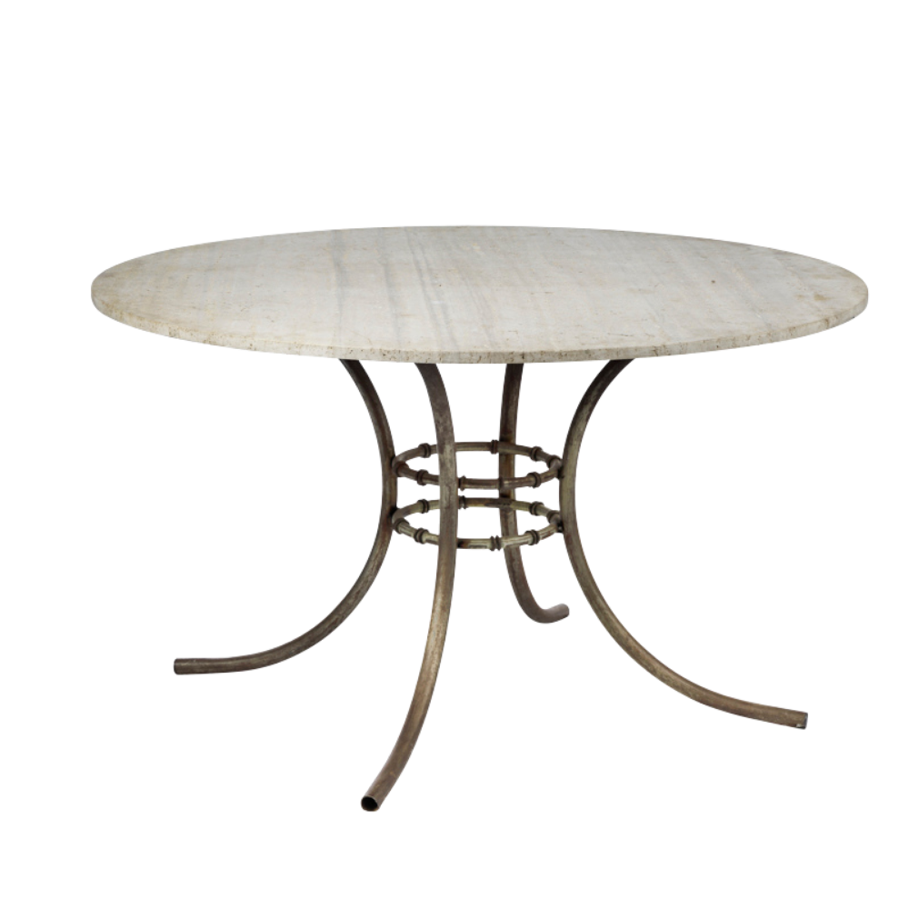 Tampo Mármore Travertino Bege com Base Bambu Ferro Cinza