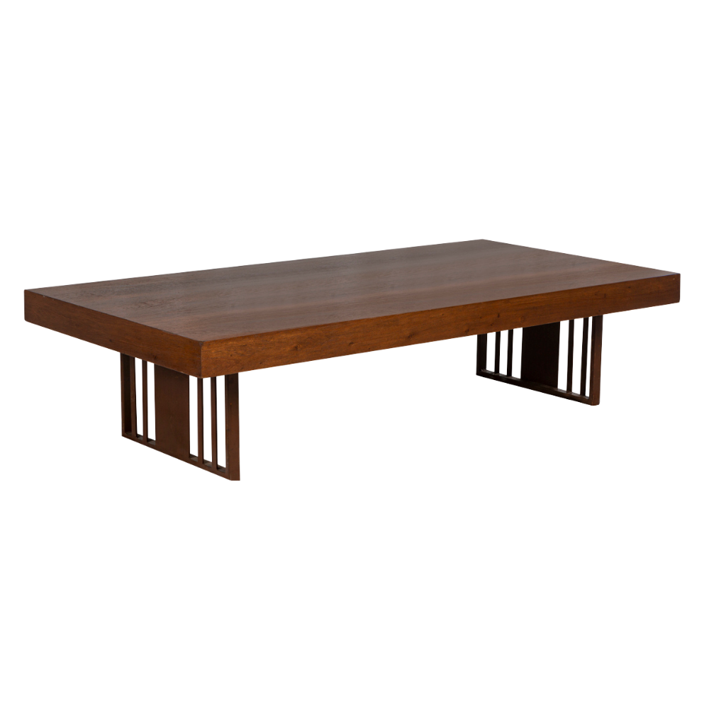 Mesa Centro Tampo Retangular Madeira Natural com Base Ferro Envelhecido