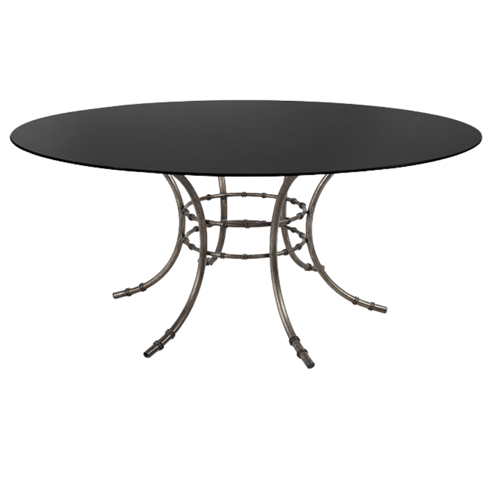 Tampo de Vidro Preto com Base Bambu Ferro Cinza