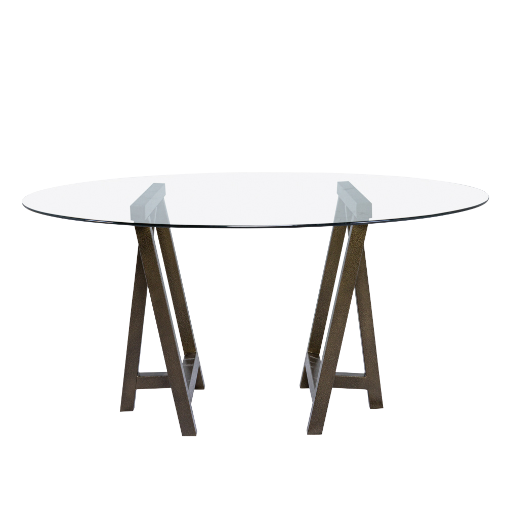 Tampo de Vidro Transparente com Base Cavalete Ferro Dourado Envelhecido