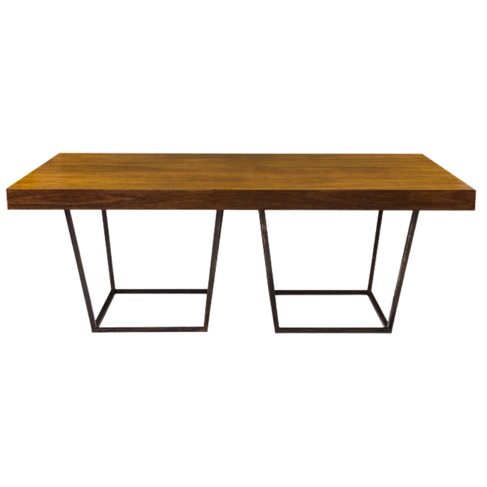 Tampo Retangular Madeira Natural com Base Trapézio Ferro Envelhecido