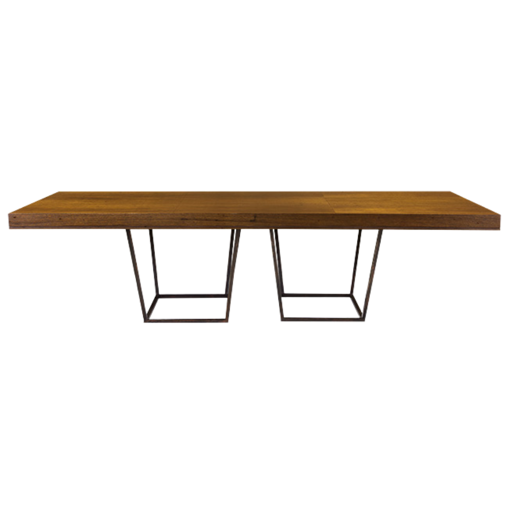 Tampo Retangular Madeira Natural com Base Trapézio Ferro Envelhecido