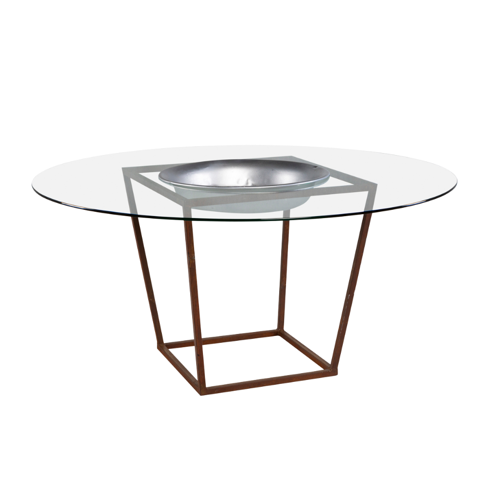 Tampo de Vidro com Furo e Bacia com Base Trapézio Ferro Envelhecido