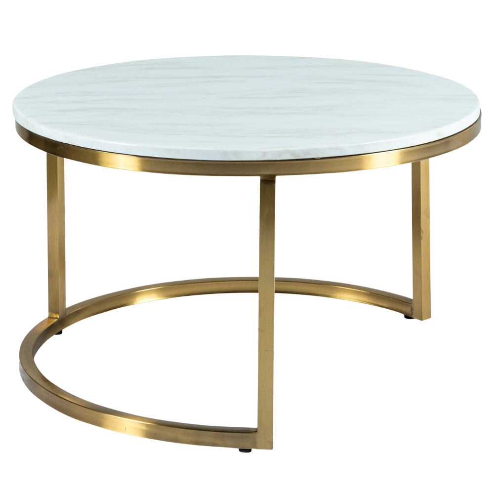 Mesa Dubai Centro Ouro com Tampo Mármore Bege - Grande