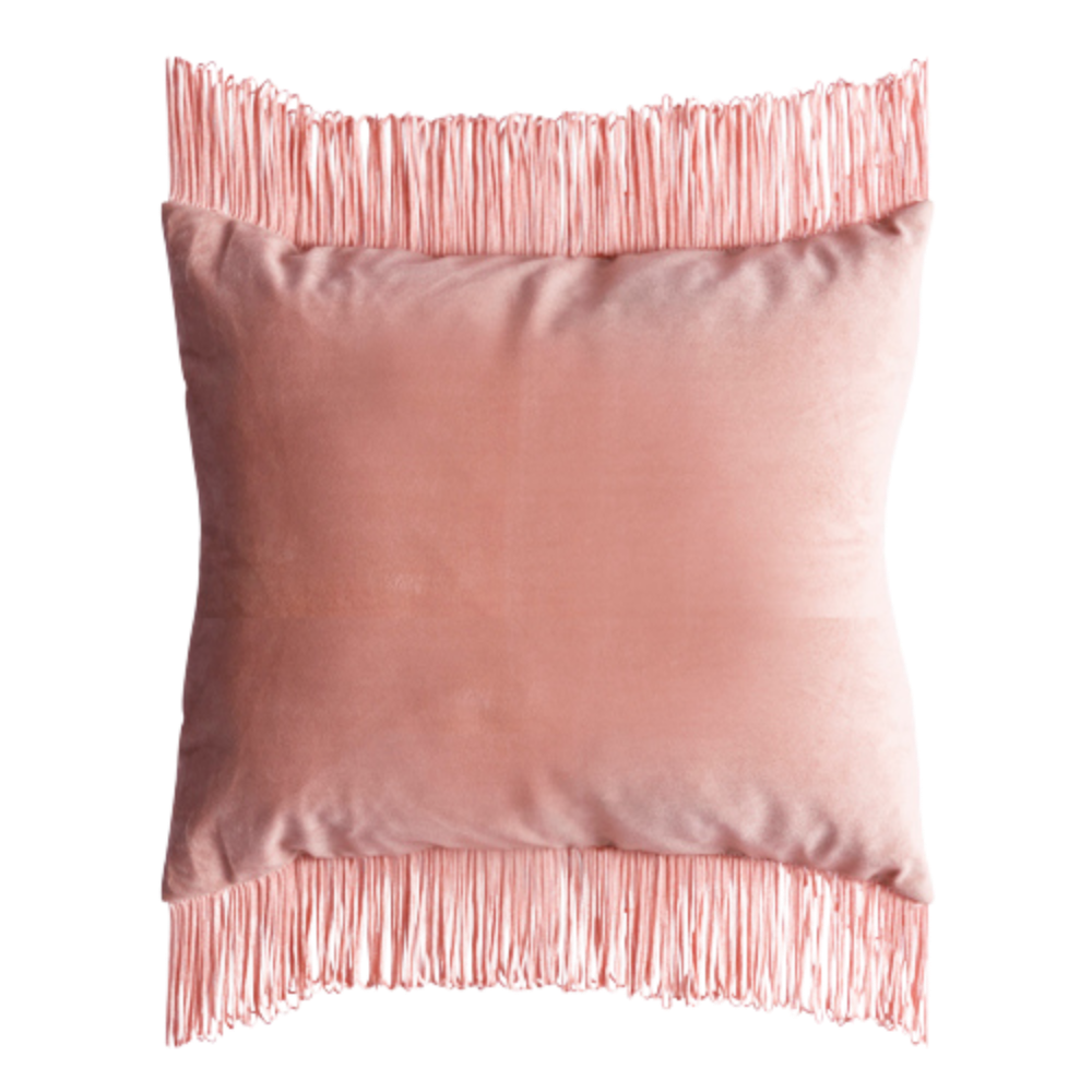 Almofada Veludo Inca Salmão com Franjas Laterais