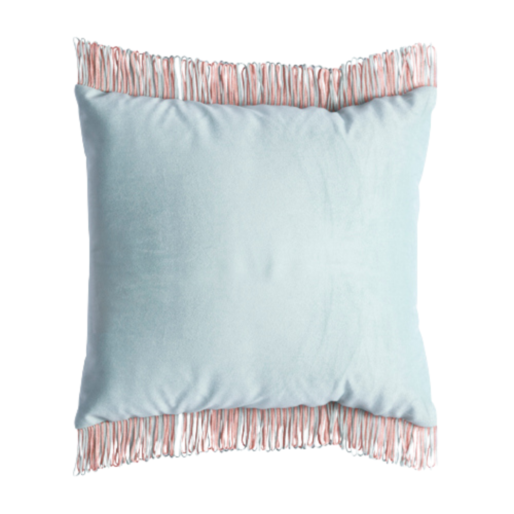 Almofada Veludo Inca Salmão com Franjas Laterais Mescladas