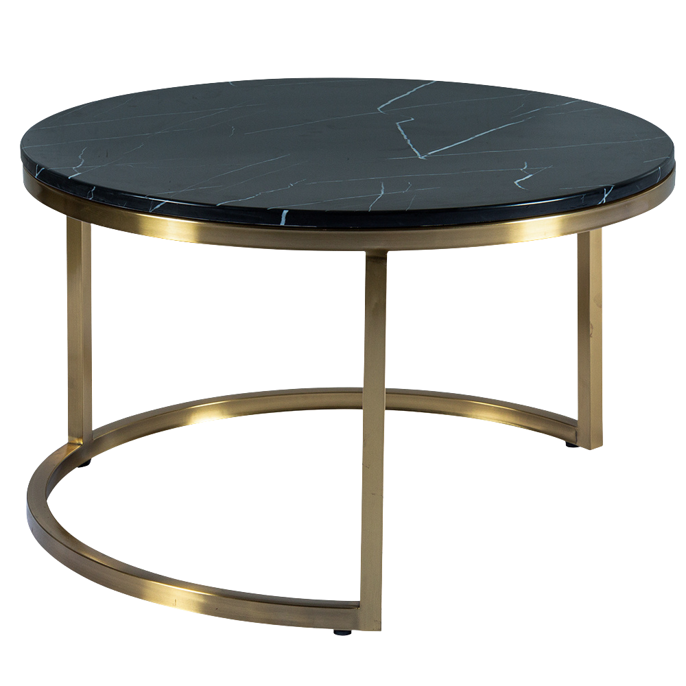 Mesa Dubai Centro Ouro com Tampo Mármore Preto - Grande