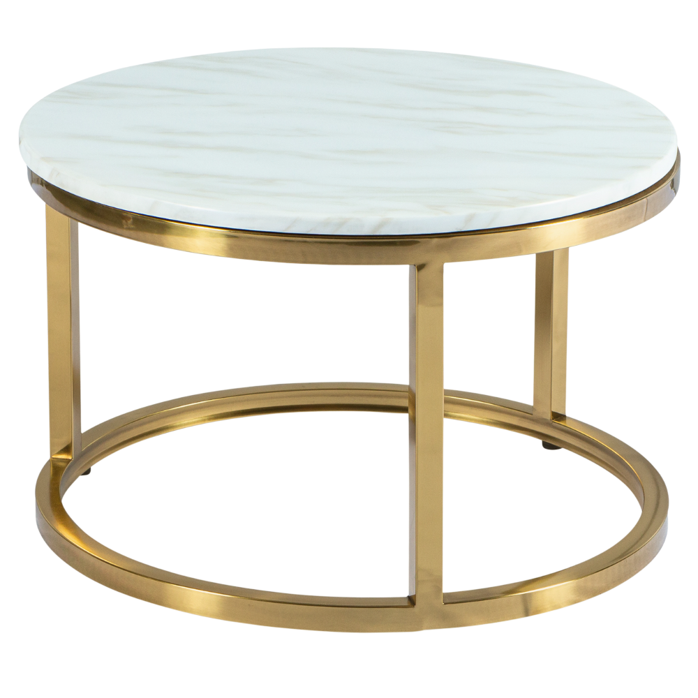 Mesa Dubai Centro Ouro com Tampo Mármore Bege - Pequena