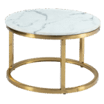 Mesa Dubai Centro Ouro com Tampo Mármore Branco - Pequena
