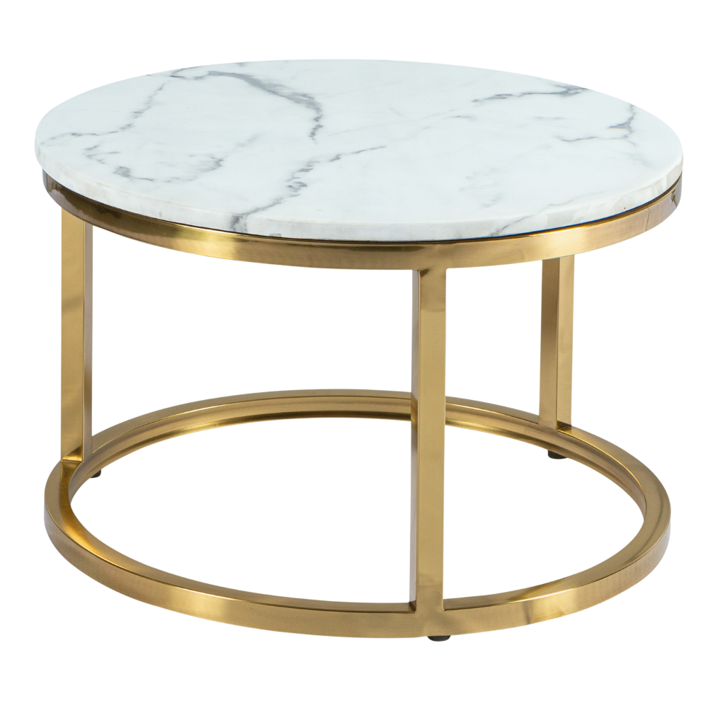 Mesa Dubai Centro Ouro com Tampo Mármore Branco - Pequena