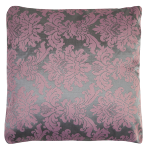 Almofada Adamascado Floral Prata com Rosa Bois de 0.40l X 0.40p