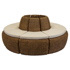 Banco Ilha Rattan com Assento Linho Fendi Claro - 2,00m diâmetro x 0,85h (furo central de 0,60m)