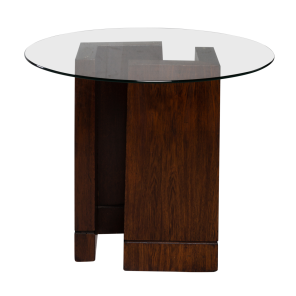 Base Elle Madeira Natural com Tampo de Vidro Transparente de 1,00 diâmetro